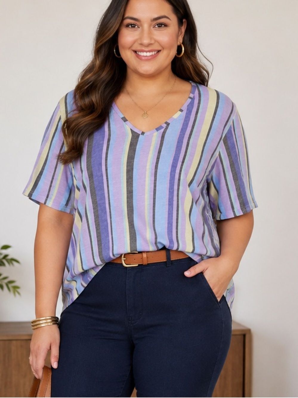 Lane Bryant Popover Striped Tunic Tee Shirt Size 18/20
